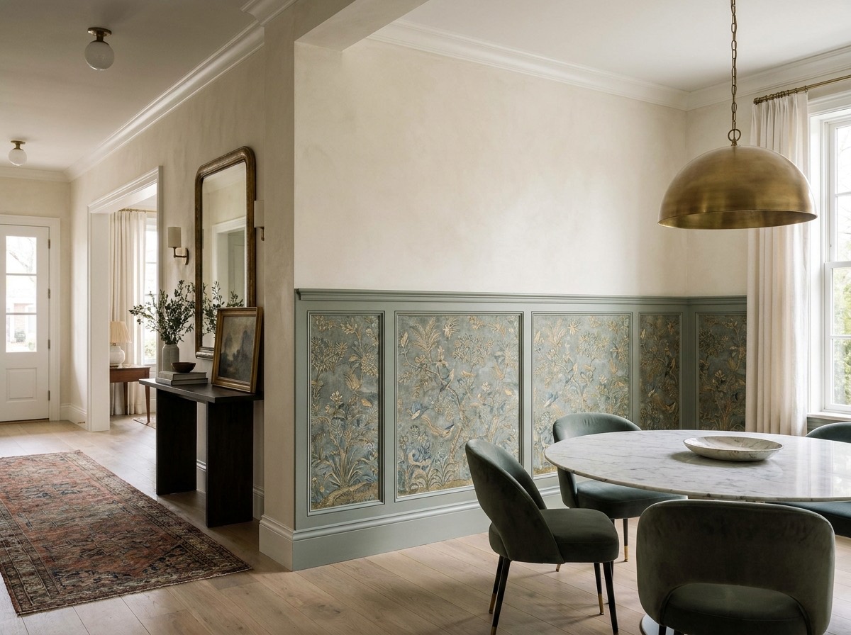 Soubassement mural décoratif imprimé sur mesure dans un intérieur de projet