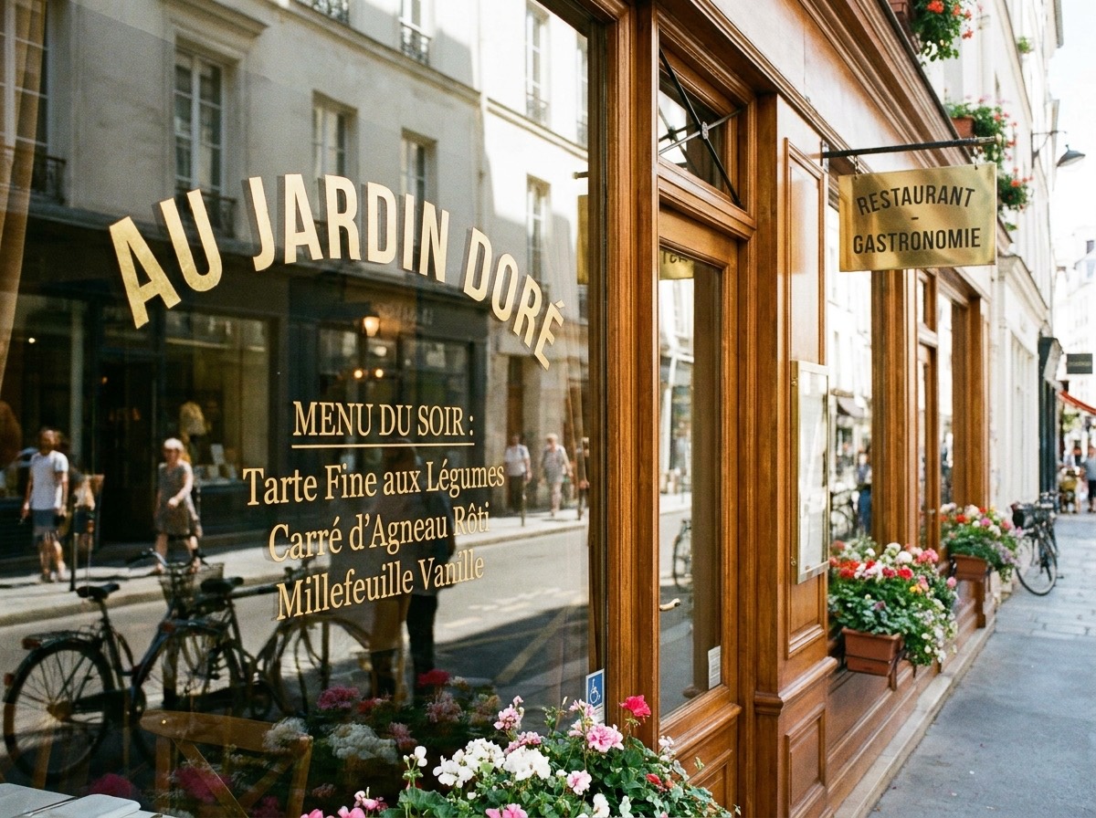 Vitrophanie et signalétique sur la vitrine d'un restaurant