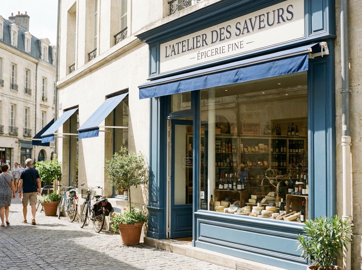 Enseigne imprimée et lettrage sur la devanture d'une boutique